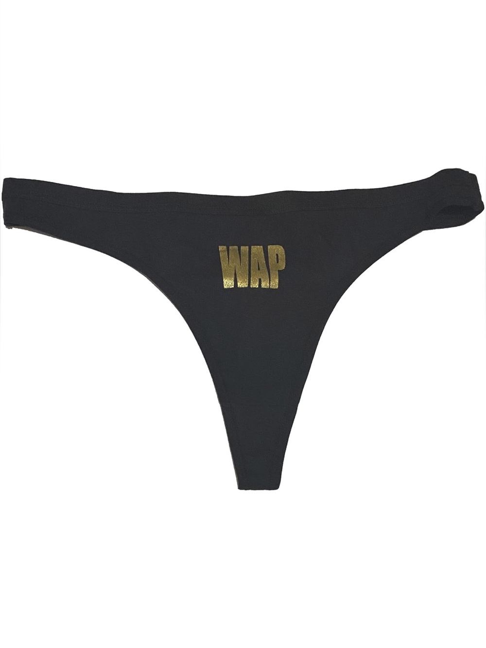 💞 New Women’s Size Large Black Thong Panties with Sparkly Gold “WAP” Graphic